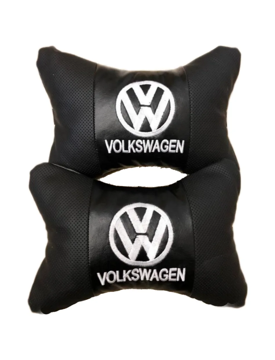 Подушки автомобильные лого Volkswagen на подголовники ЭкоКожа (2шт пара)