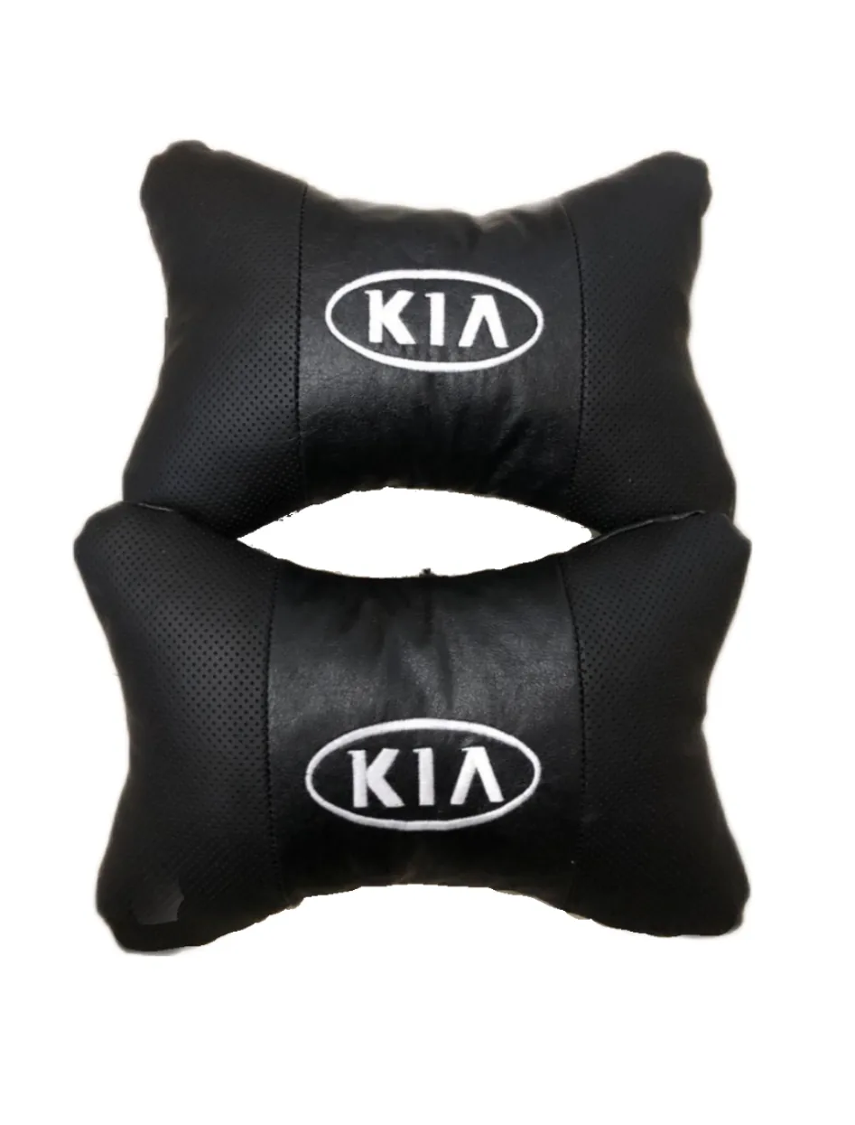 Подушки автомобильные с лого KIA на подголовники ЭкоКожа (2шт пара)