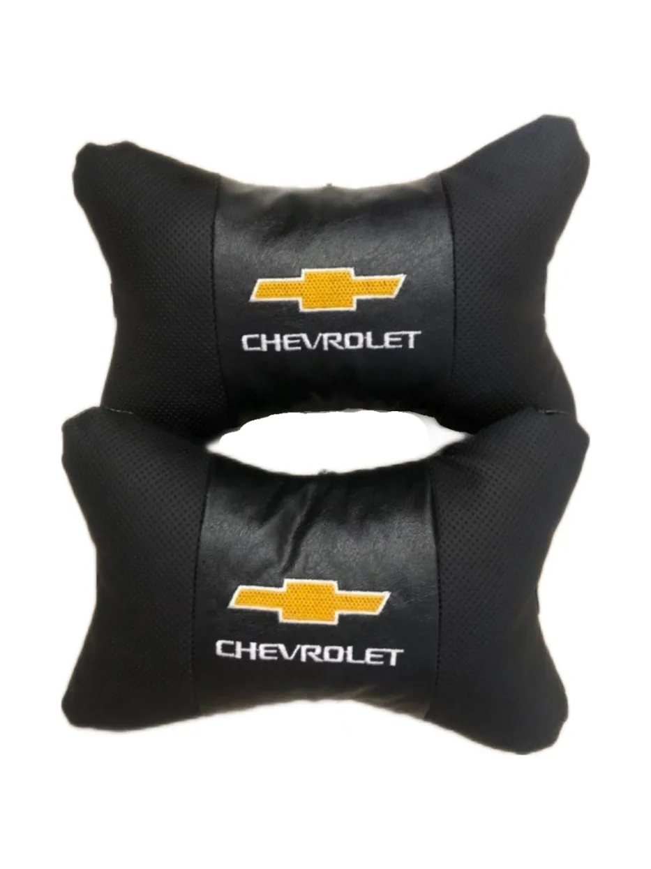 Подушки автомобильные с лого Chevrolet на подголовники ЕкоКожа (2шт пара)