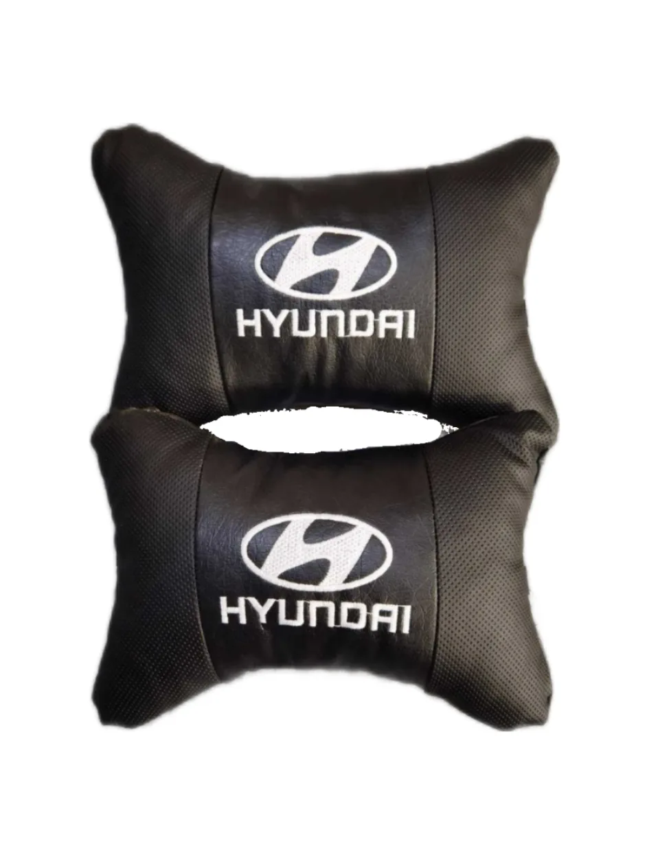 Подушки автомобильные с лого Hyundai на подголовники ЕкоКожа (2шт пара)