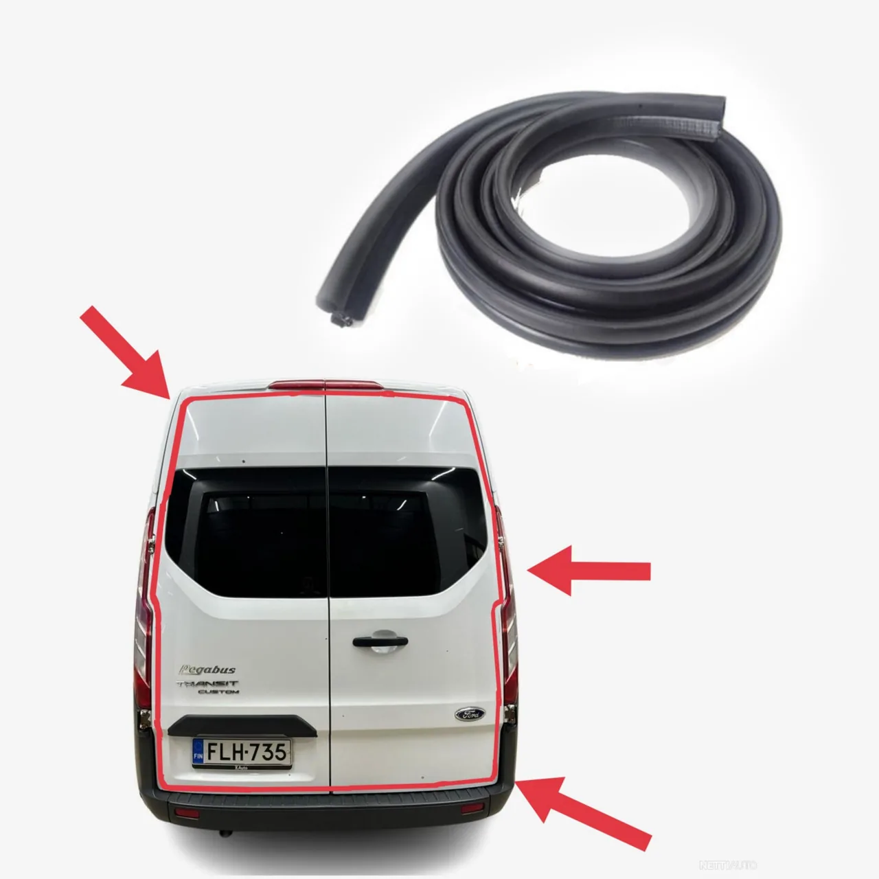Уплотнитель проёма задней двери ляды Ford Transit Custom (2012-2023) новый высокая крыша