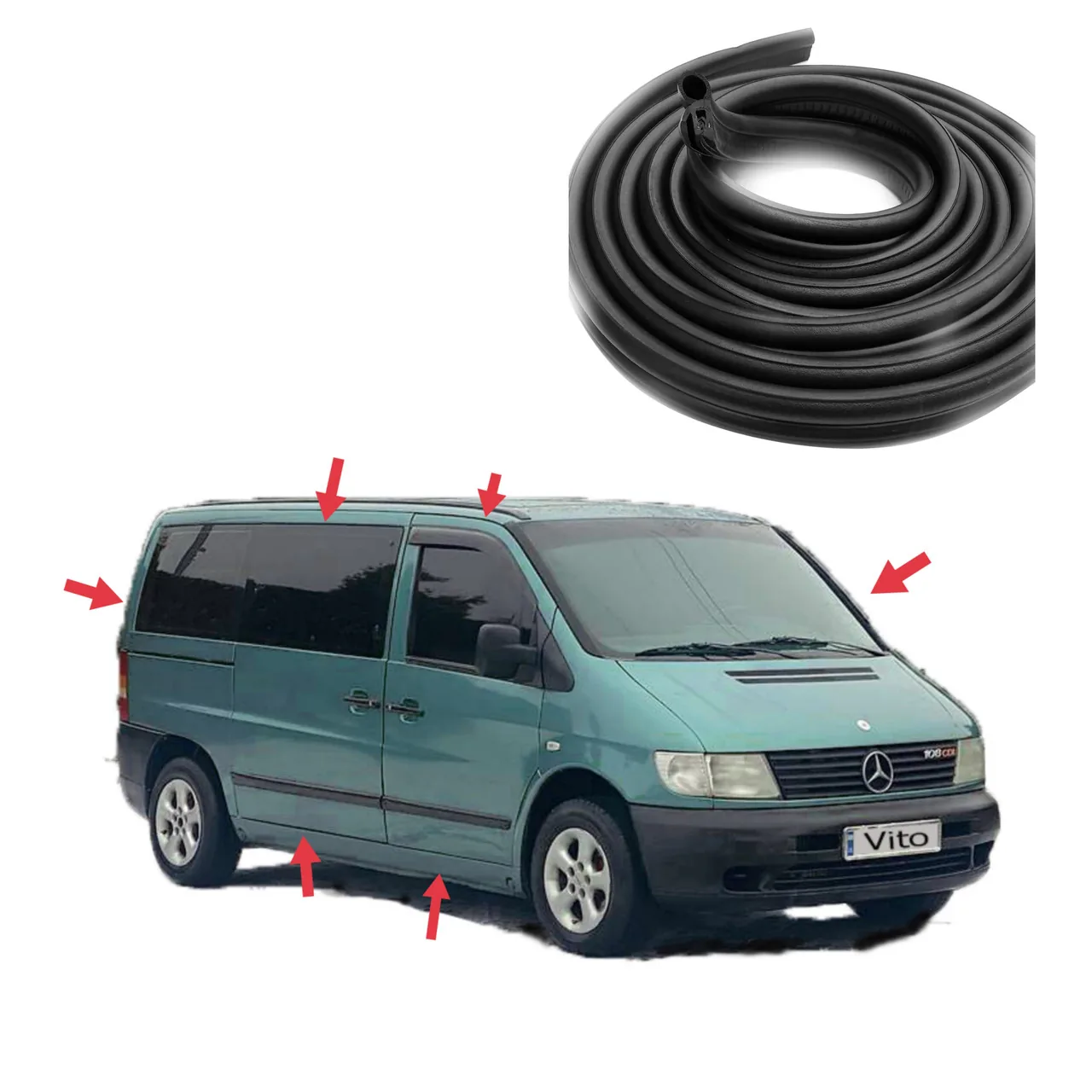 Комплект уплотнителей двери MB Vito W638 (1996-2003) новый аналог