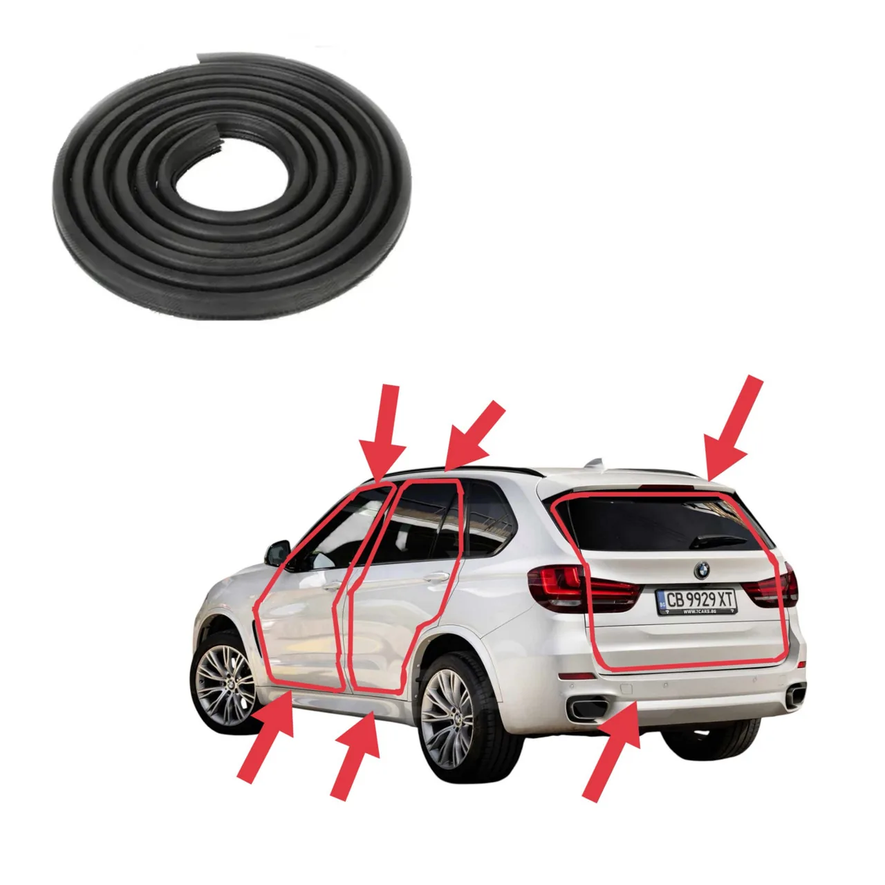 Комплект уплотнителей дверей 5шт для BMW X5 F15 (2013-2018) бархатный