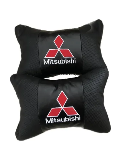 Подушки автомобільні з лого Mitsubishi на підголовники ЕкоШкіра (2шт пара)