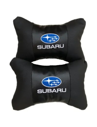 Подушки автомобільні з лого Subaru на підголівники Екошкіра (2шт пара)